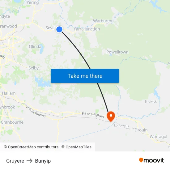 Gruyere to Bunyip map