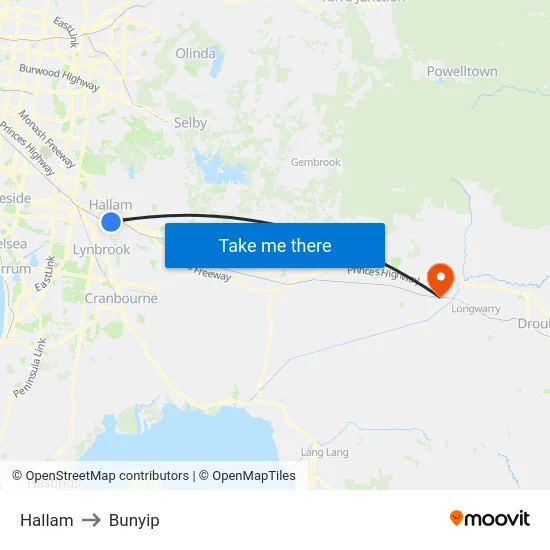 Hallam to Bunyip map