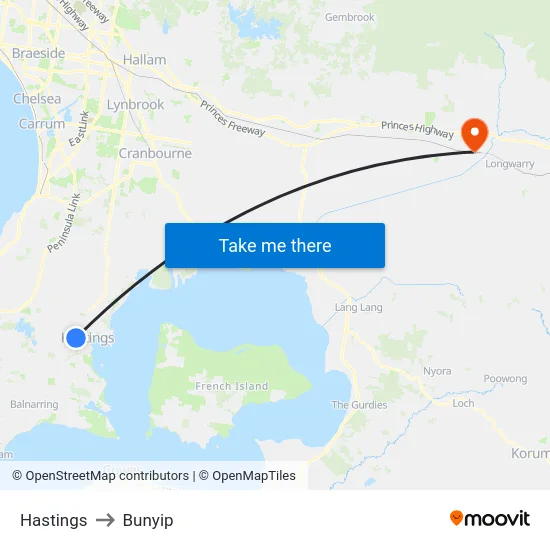 Hastings to Bunyip map