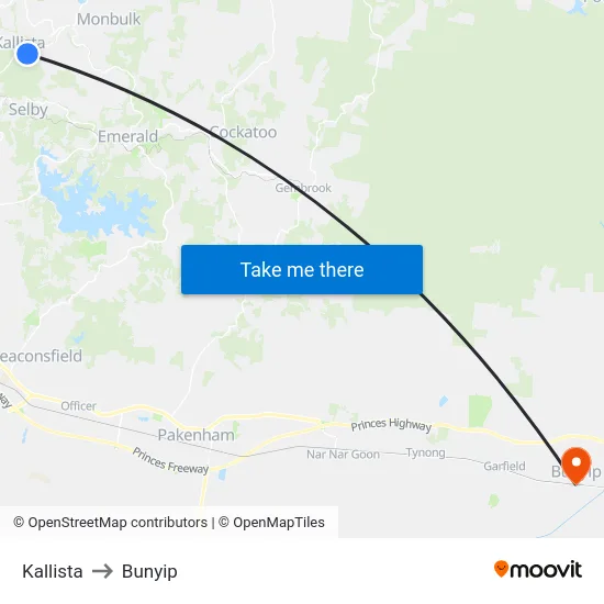Kallista to Bunyip map