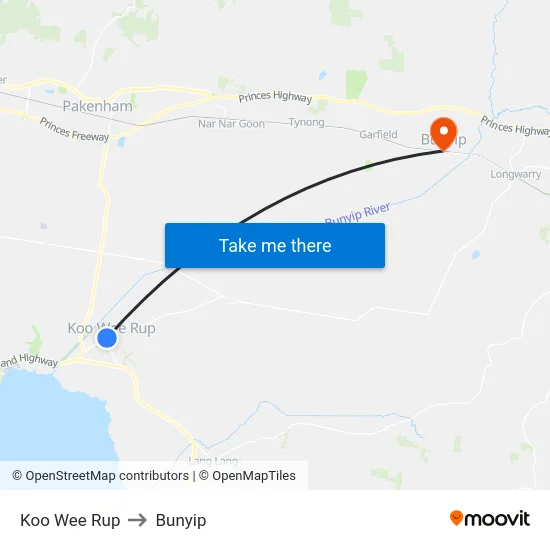 Koo Wee Rup to Bunyip map