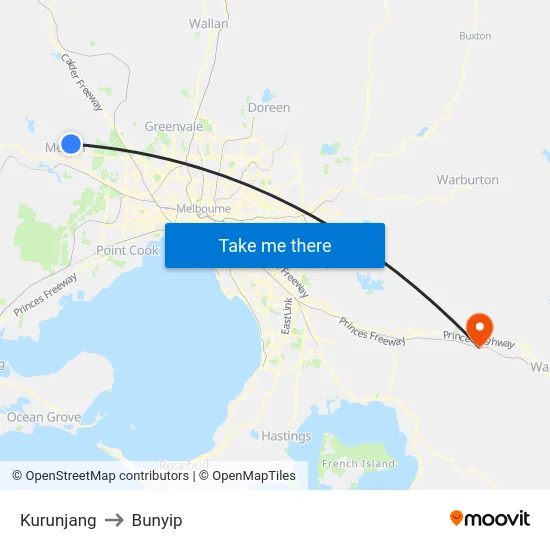 Kurunjang to Bunyip map