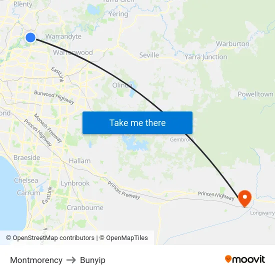Montmorency to Bunyip map