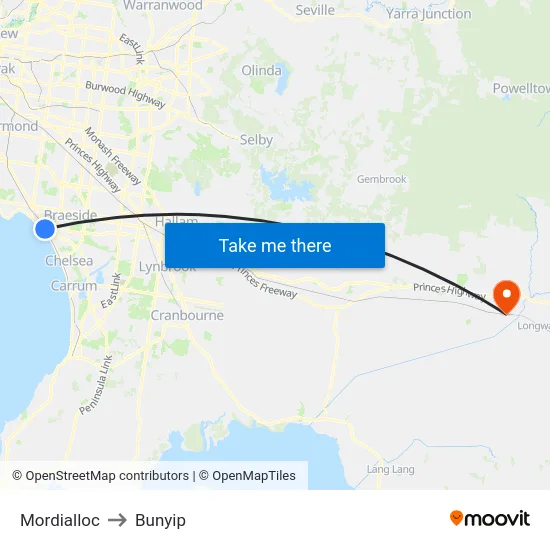 Mordialloc to Bunyip map