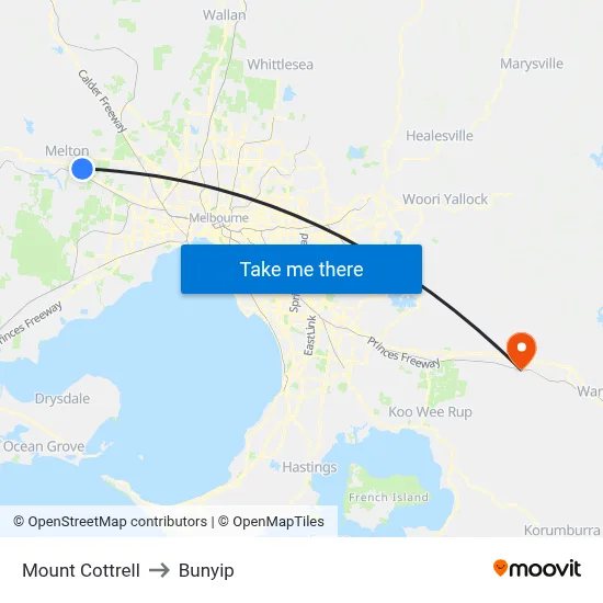 Mount Cottrell to Bunyip map