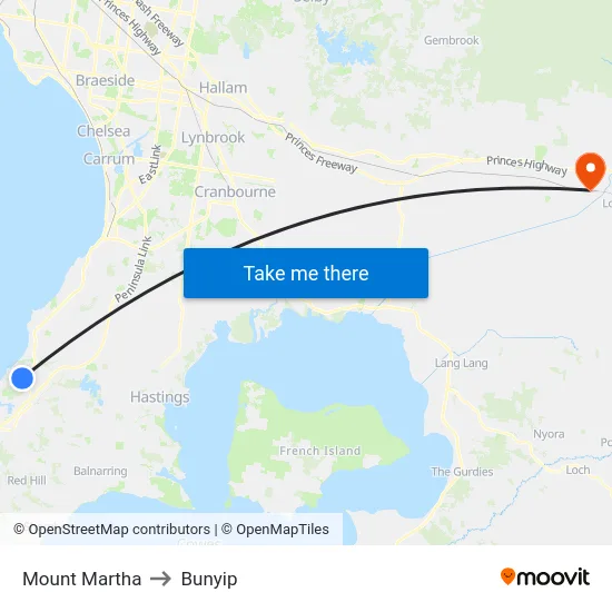 Mount Martha to Bunyip map