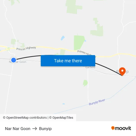 Nar Nar Goon to Bunyip map