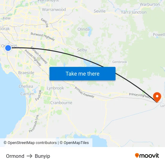 Ormond to Bunyip map