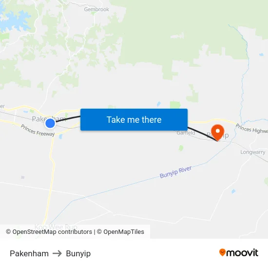 Pakenham to Bunyip map