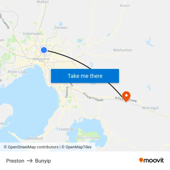 Preston to Bunyip map