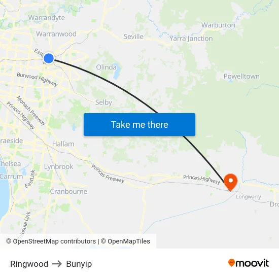 Ringwood to Bunyip map