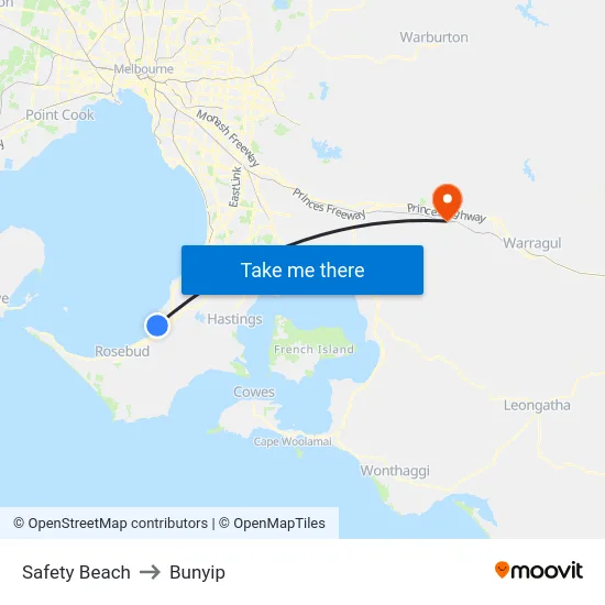 Safety Beach to Bunyip map