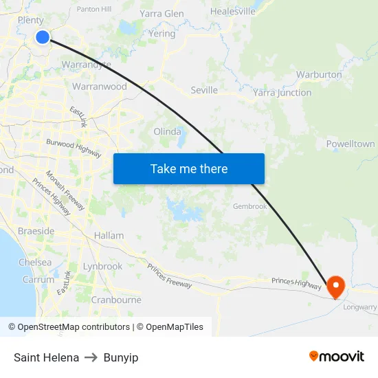 Saint Helena to Bunyip map