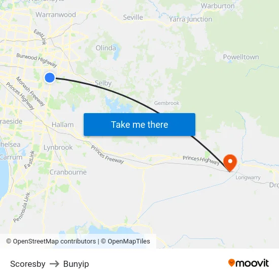 Scoresby to Bunyip map