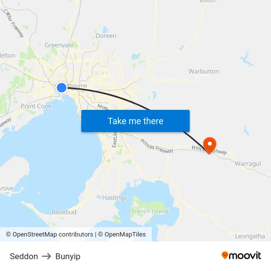 Seddon to Bunyip map