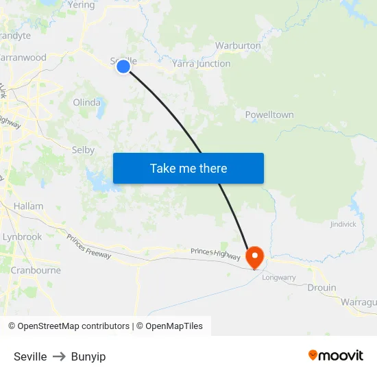 Seville to Bunyip map