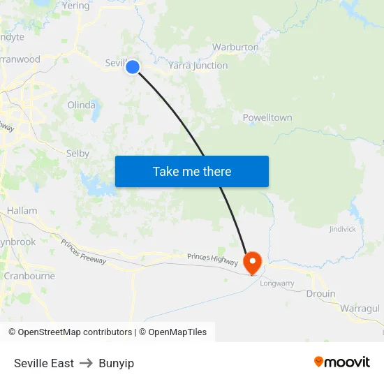 Seville East to Bunyip map