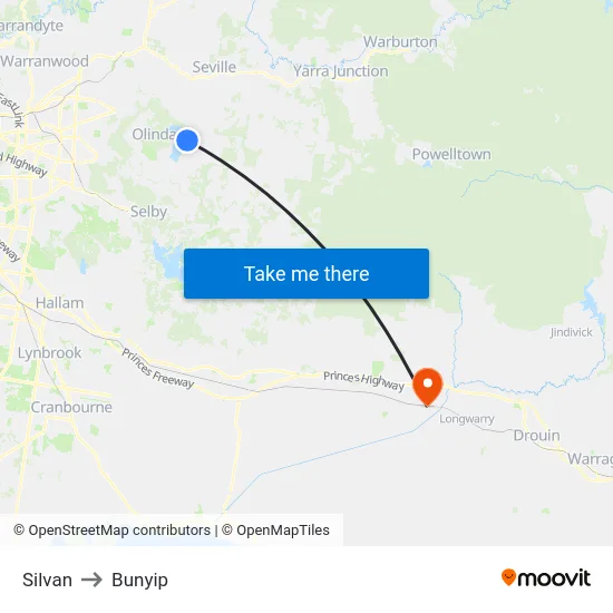 Silvan to Bunyip map