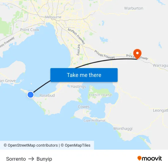 Sorrento to Bunyip map