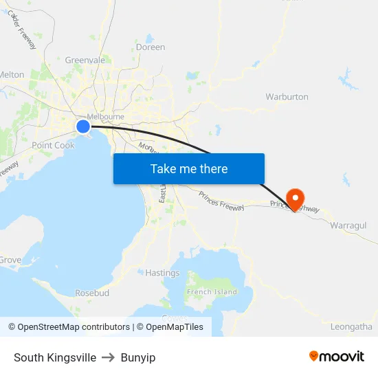 South Kingsville to Bunyip map
