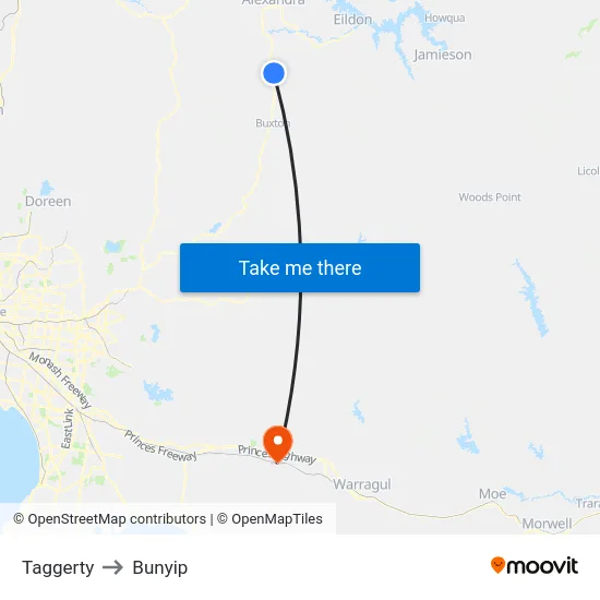 Taggerty to Bunyip map