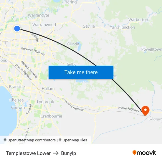 Templestowe Lower to Bunyip map