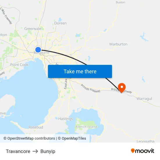 Travancore to Bunyip map