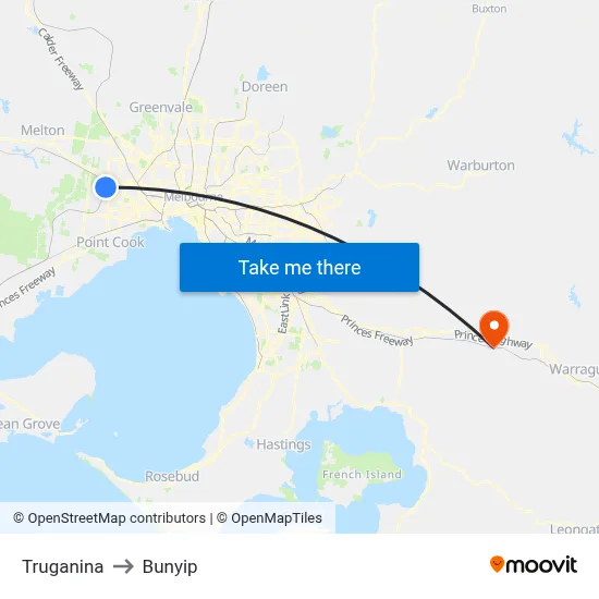 Truganina to Bunyip map