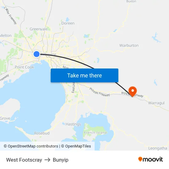 West Footscray to Bunyip map