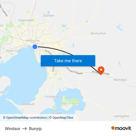 Windsor to Bunyip map