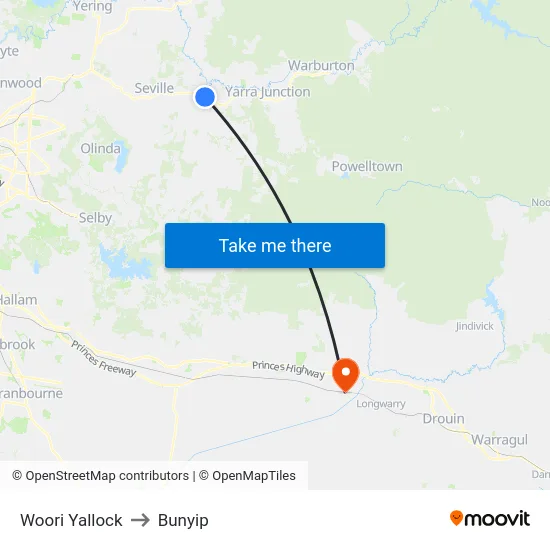 Woori Yallock to Bunyip map
