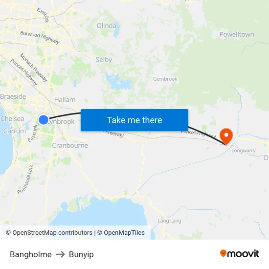 Bangholme to Bunyip map