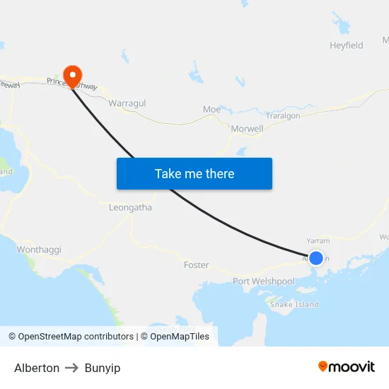 Alberton to Bunyip map