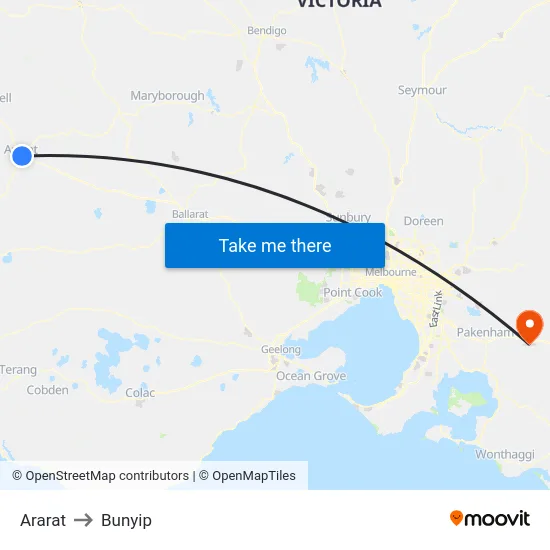 Ararat to Bunyip map
