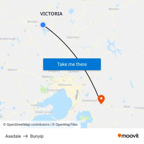Axedale to Bunyip map