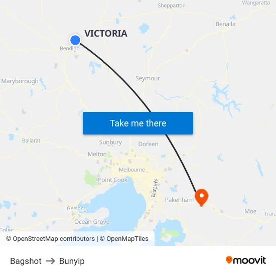 Bagshot to Bunyip map