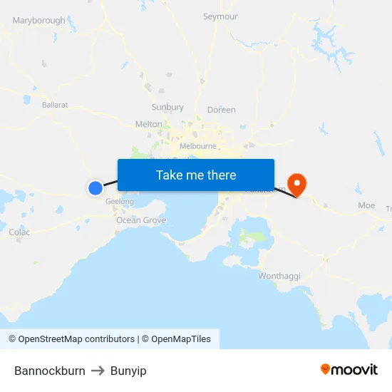 Bannockburn to Bunyip map