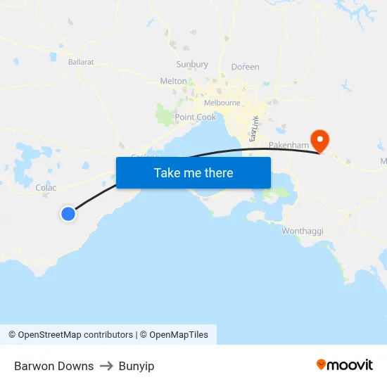 Barwon Downs to Bunyip map