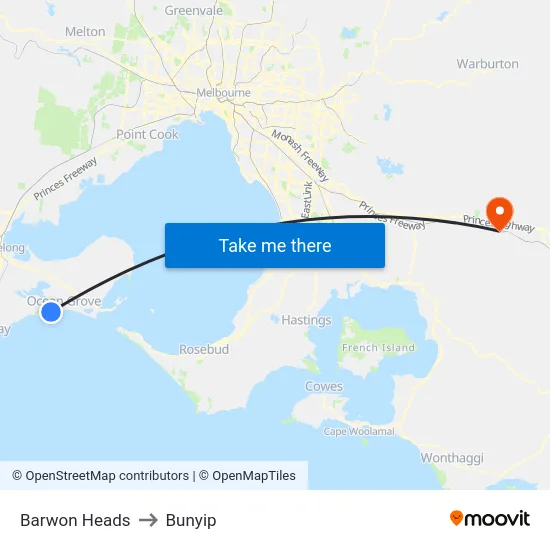 Barwon Heads to Bunyip map