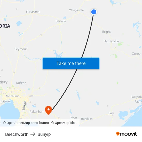 Beechworth to Bunyip map