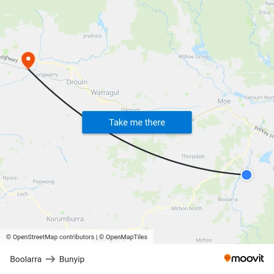 Boolarra to Bunyip map