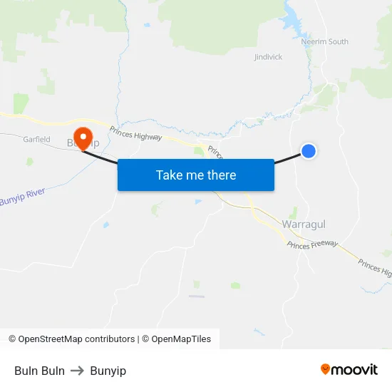 Buln Buln to Bunyip map