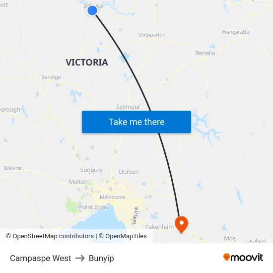 Campaspe West to Bunyip map