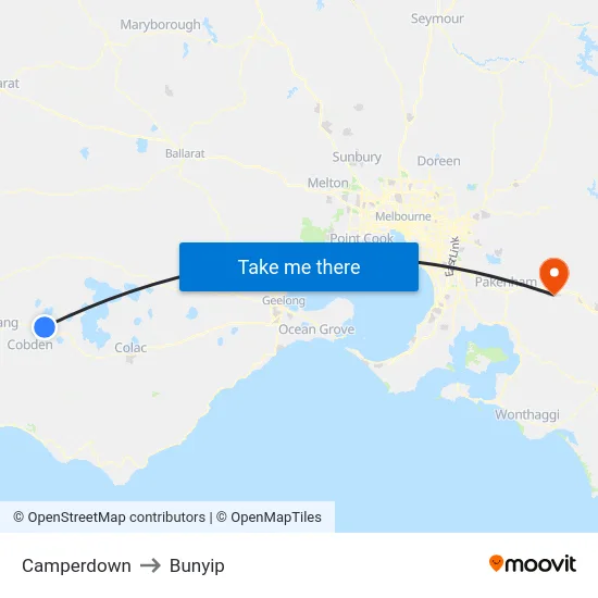 Camperdown to Bunyip map