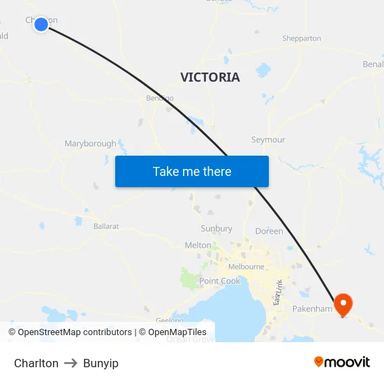 Charlton to Bunyip map