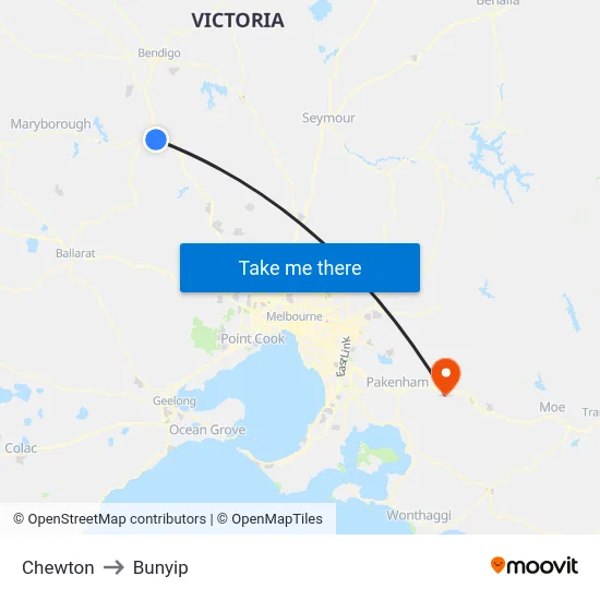 Chewton to Bunyip map