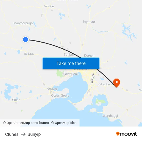 Clunes to Bunyip map