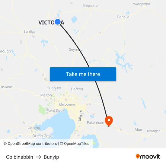 Colbinabbin to Bunyip map