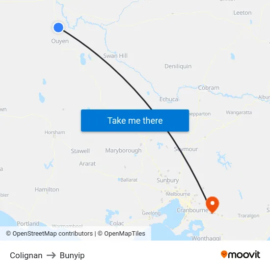 Colignan to Bunyip map