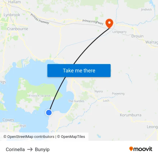 Corinella to Bunyip map